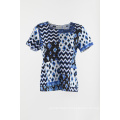 printed chiffon base on knitting short sleeve T